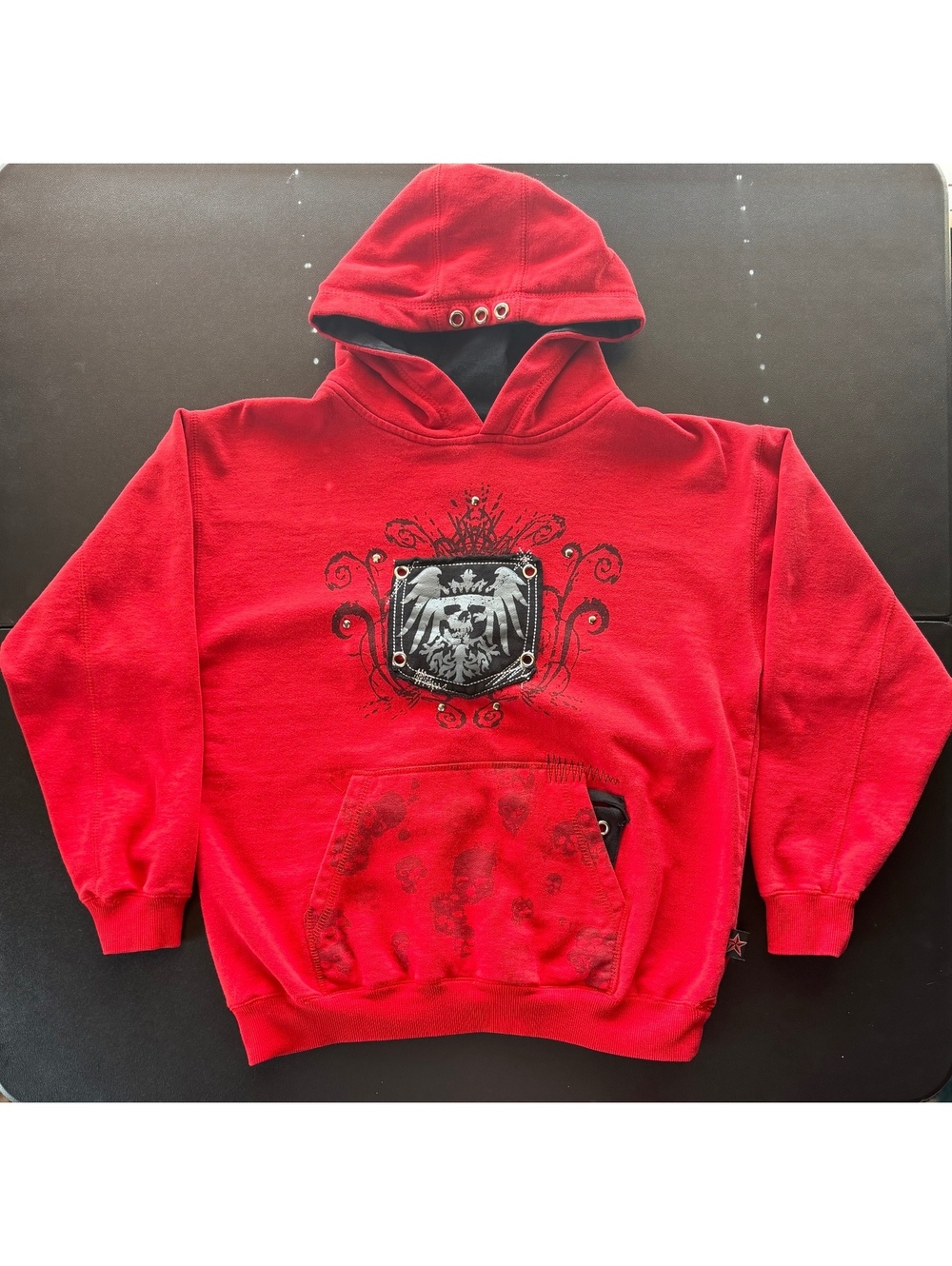 Vintage 2007 Top Heavy Skull Hoodie Youth XL Y2K Emo Goth Red Graphic Studded